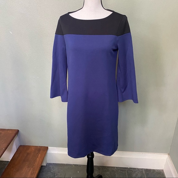 GAP Dress - Midi - Color Block - Bell Sleeves Royal Blue Black SMALL NWT - Picture 5 of 12